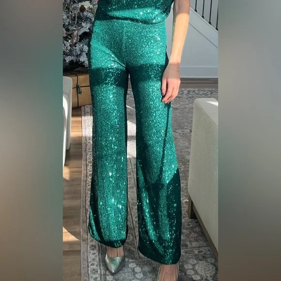 Pants Jumpsuits Emerald Green Sequin Pants Poshmark